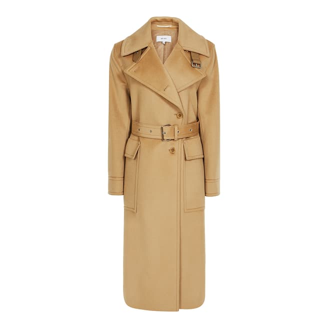 Reiss Camel Everley Wool Blend Trench Coat