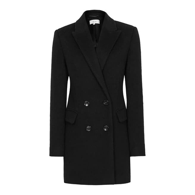 Reiss Black Marloe Textured Wool Blend Coat
