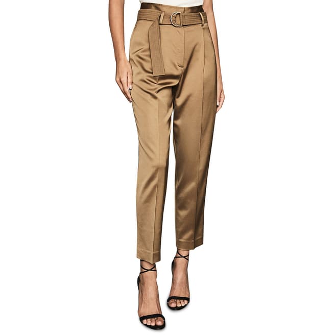 Reiss Gold Bryn Shiny Belted Trousers