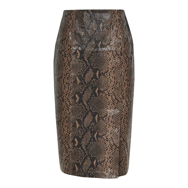 Reiss Taupe Snake Print Leather Skirt
