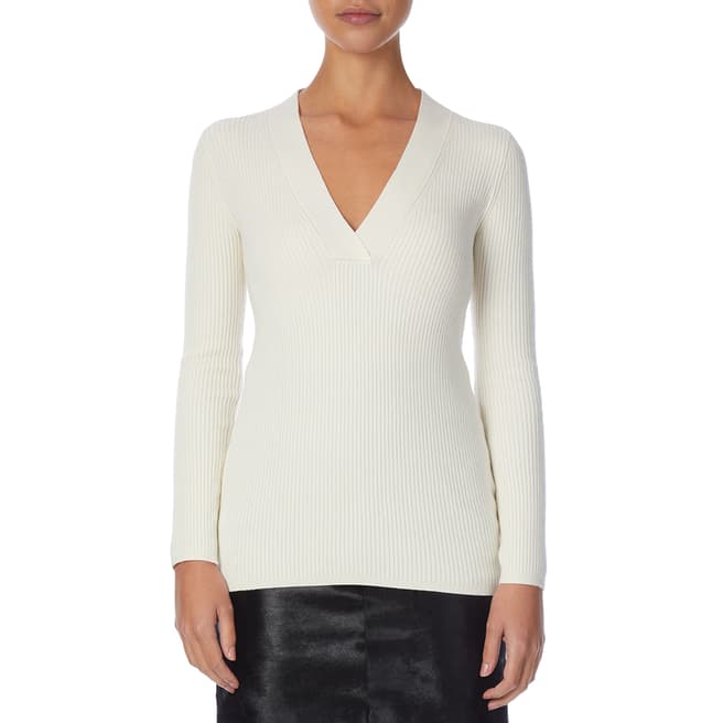 Reiss White Aggie Ribbed Knit Top