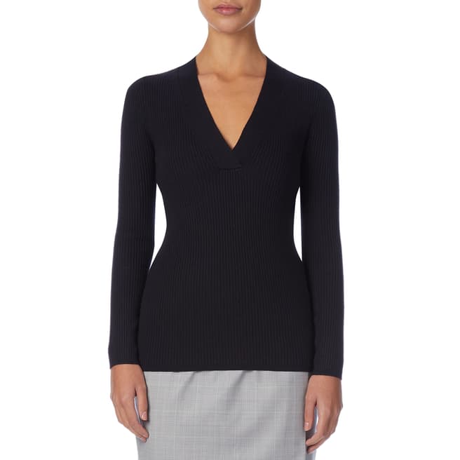 Reiss Navy Aggie Ribbed Knit Top