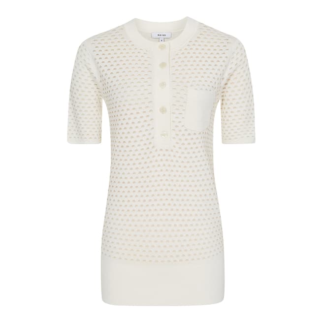 Reiss Neutral Coleen Pointelle Knit Polo Top