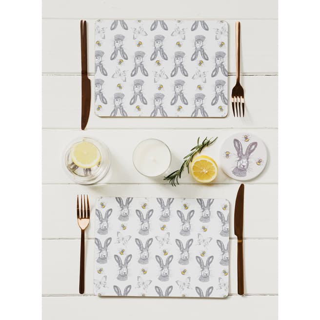 Gillian Kyle Set of 2 Hare With Bees & Butterflies Place Mats