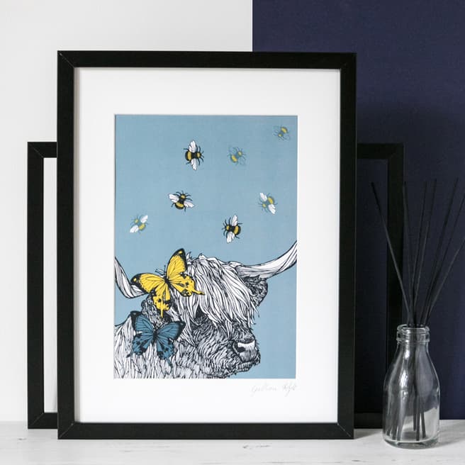 Gillian Kyle Mounted Cow With Bees & Butterflies Print, A4