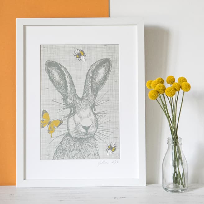 Gillian Kyle Mounted Hare With Bees & Butterflies Print, A4