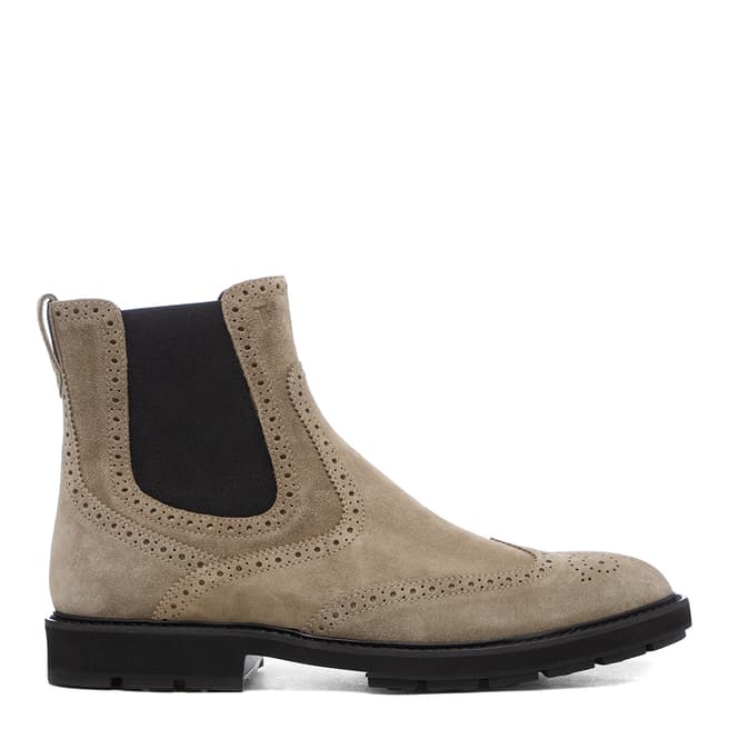 Tod's Brown Suede Brogue Chelsea Boots
