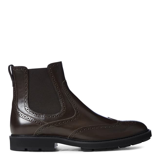 Tod's Dark Brown Grained Leather Chelsea Boots