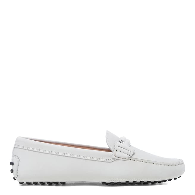 Tod's White Leather Doppia Driving Loafers
