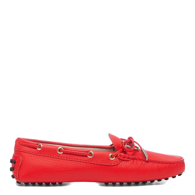 Tod's Red Rosso Leather Gomino Driving Loafers