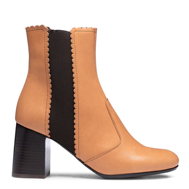 See by Chloe Brown Leather Scallop Heel Bootie