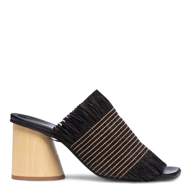 Proenza Schouler Black/White Fringe Wood Heel Sandals
