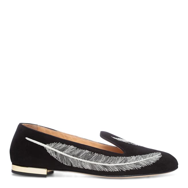 Charlotte Olympia Black Suede Sandra Feather Loafers