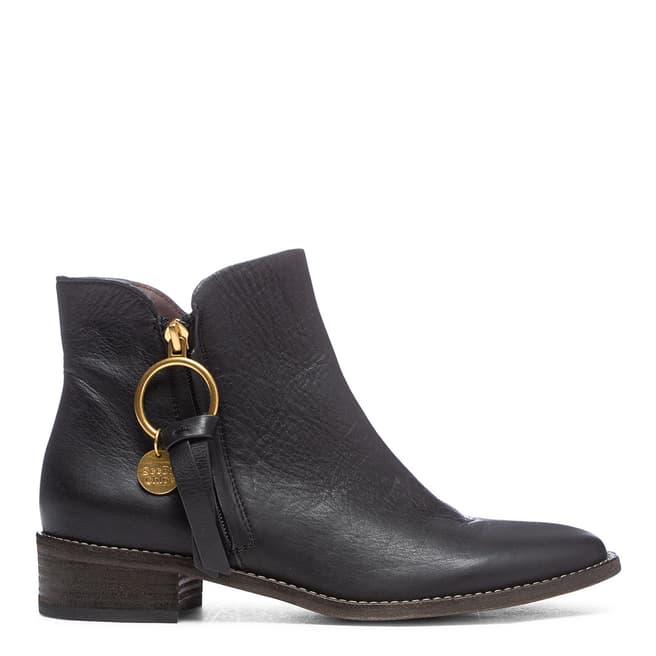 See by Chloe Black Leather Zip Up Ankle Boot