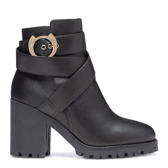 Charlotte Olympia Black Leather Chunky Heel Ankle Boot