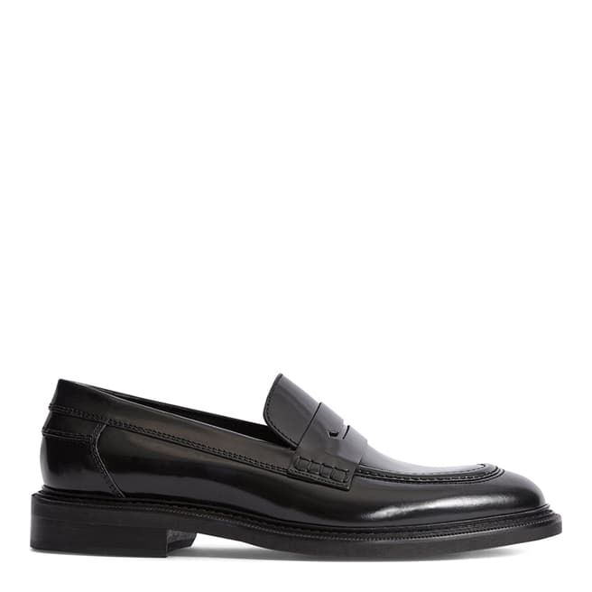 Reiss Black Leather Spey High shine Loafer