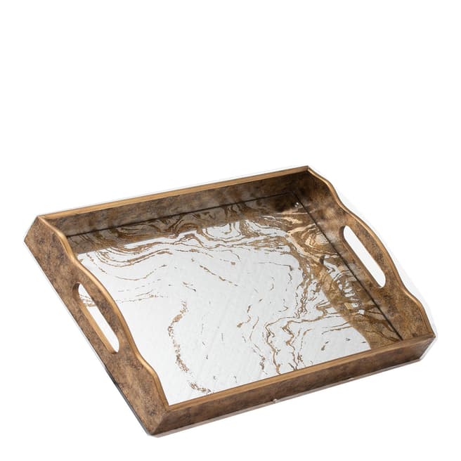 Hill Interiors Augustus Large Mirrored Tray With Marbling Effect