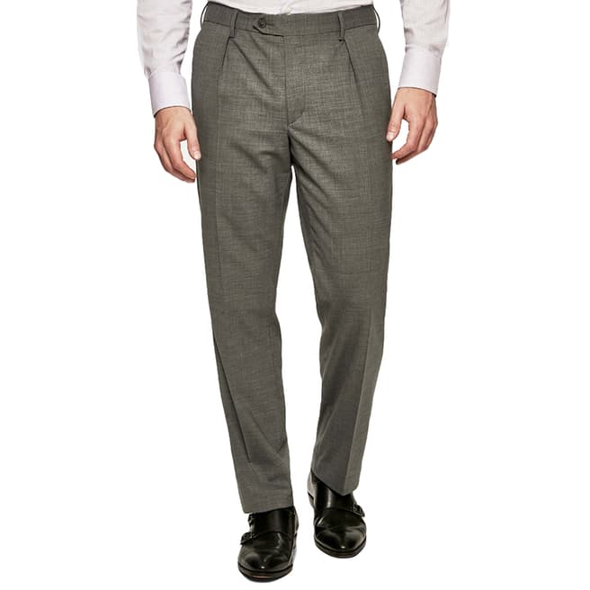 Hackett London Grey Pleated Tropical Wool Trousers