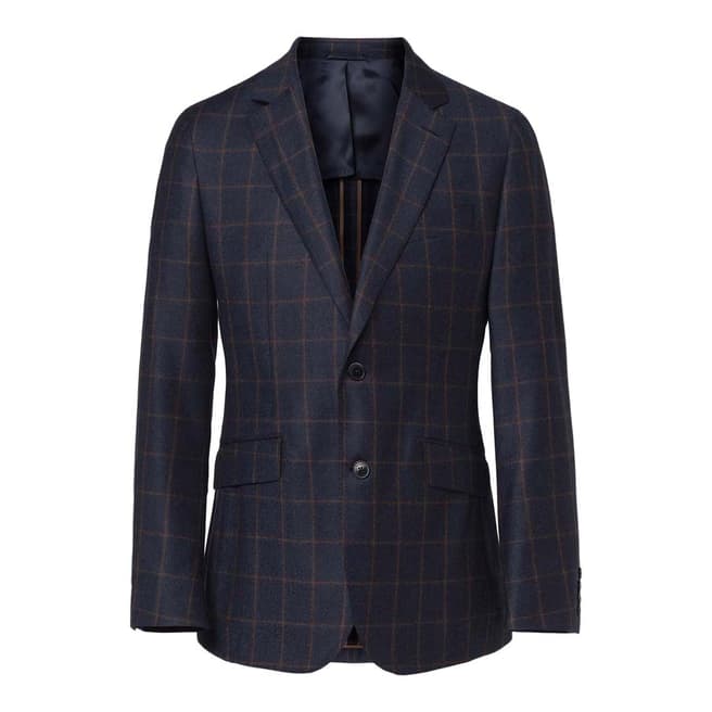 Hackett London Blue Check Lightweight Wool Jacket
