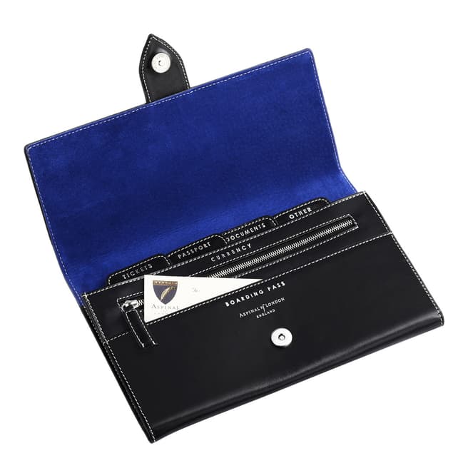 Aspinal of London Black Cobalt Blue Deluxe Travel Wallet