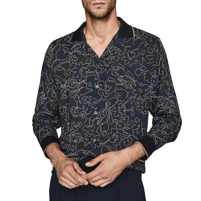 Reiss Navy Majesty Ombre Floral Shirt