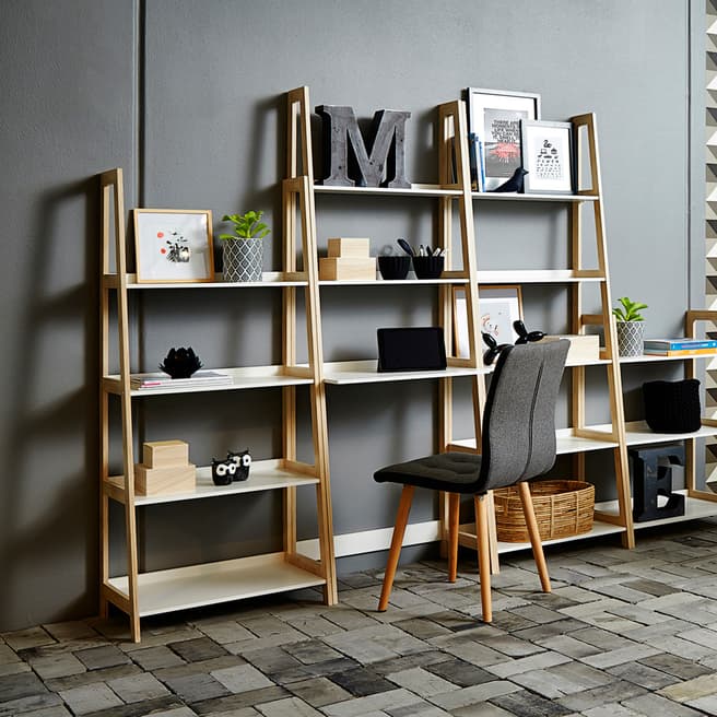 Scandi Luxe Wally Wall Unit, 5 Shelves, White And Bamboo