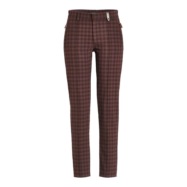 GOLFINO Brown Checked Tech Stretch Brushed Trousers