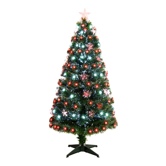 Festive Green Fibre Optic Tree With Red/White LED, 150cm