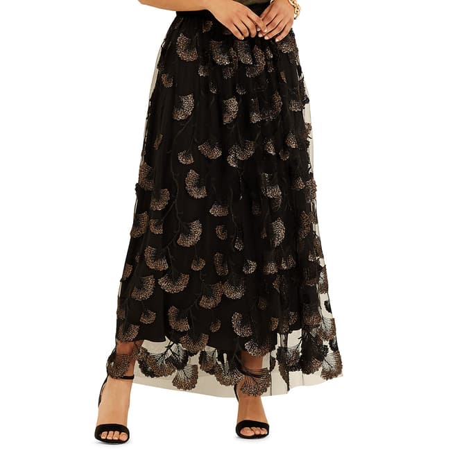 Amanda Wakeley Black Embroidered Feather Skirt