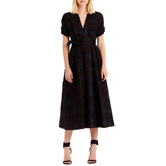 Amanda Wakeley Black Cloque Midi Silk Blend Dress