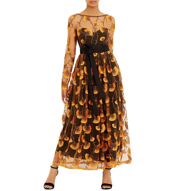 Amanda Wakeley Yellow Embroidered Feather Dress