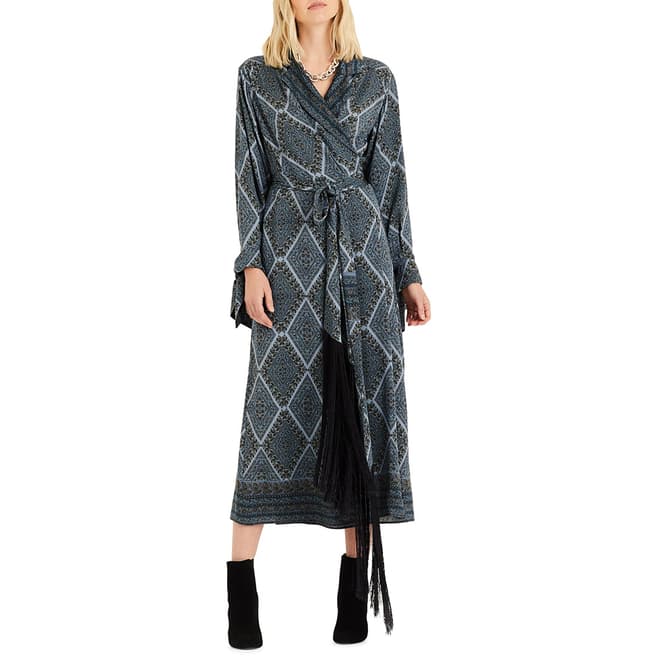 Amanda Wakeley Blue Printed Wrap Silk Dress