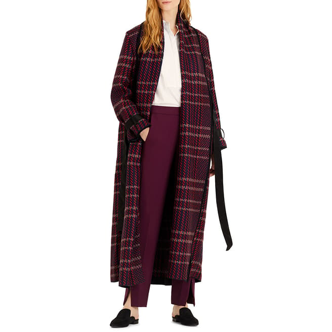 Amanda Wakeley Red Check Jumbo Wool Blend Coat
