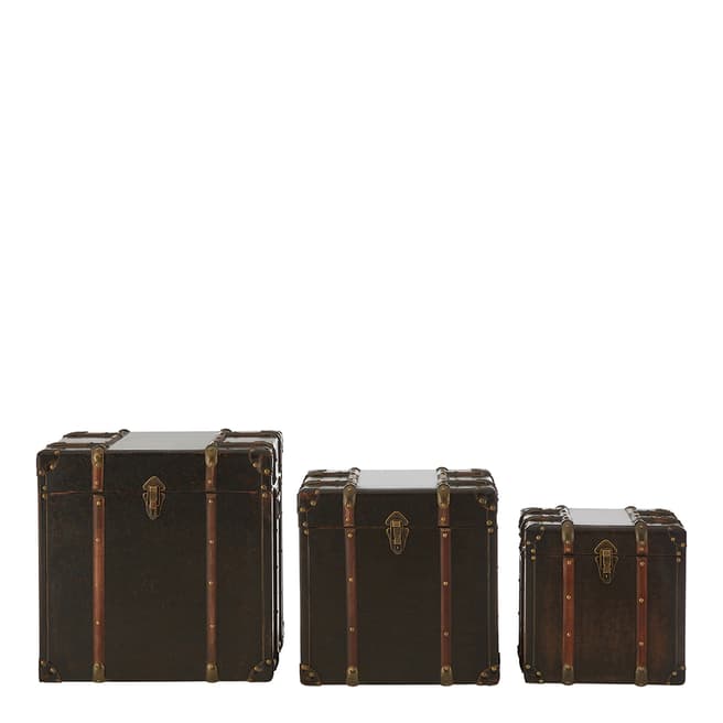 Premier Housewares Bogart Storage Trunks, MDF / Brown Leather Effect (PU), Set of 3
