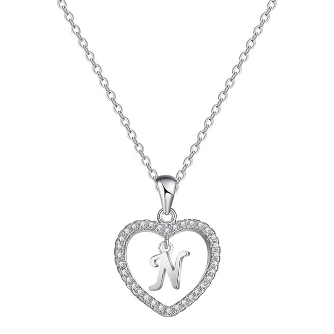 Liv Oliver Silver Plated Heart Initial "N" CZ Necklace