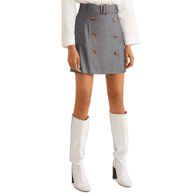 Mango Grey Herringbone Buttons Skirt
