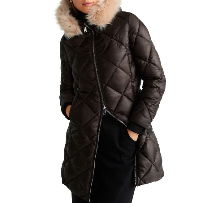 Mango Chocolate Faux-Fur Quilted Coat
