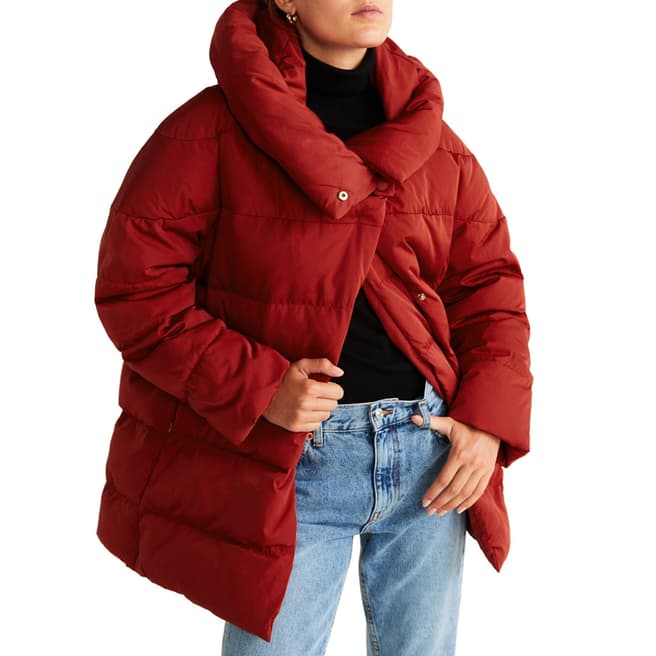 Mango Red Hood Quilted Coat