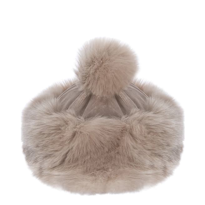 JayLey Collection Beige Luxury Fux Fur Suede Pom Pom Hat