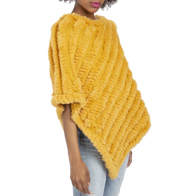 JayLey Collection Yellow Cashmere Blend Faux Fur Poncho