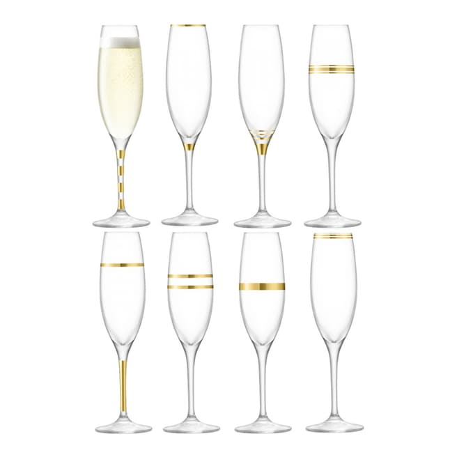 LSA Deco Champagne Flute 225ml Gold Assorted x 8