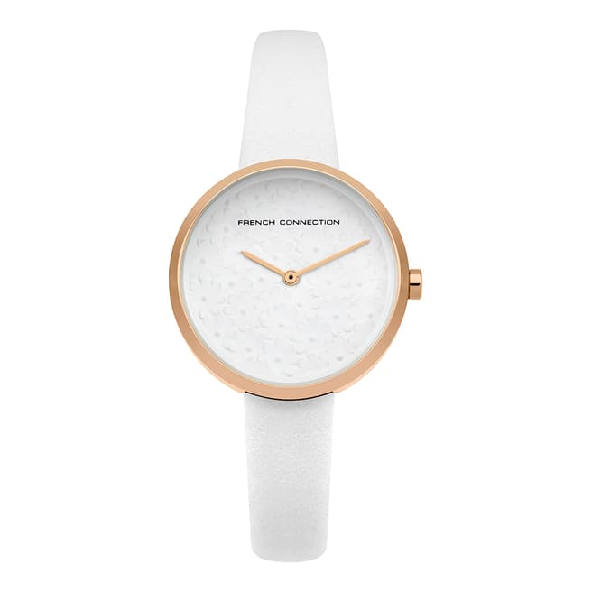 French Connection White Leather Strap Watch