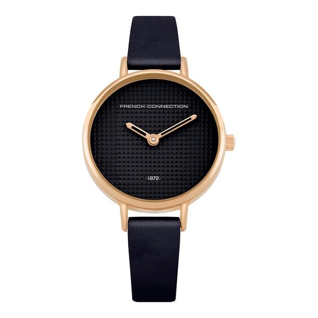 French Connection Metallic Navy Leather Strap Watch
