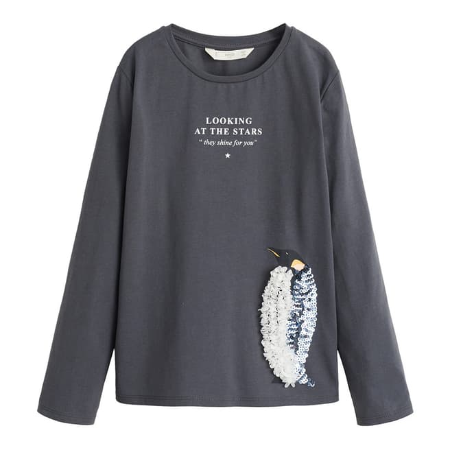 Mango Girl's Charcoal Embossed Detail Penguin T-Shirt