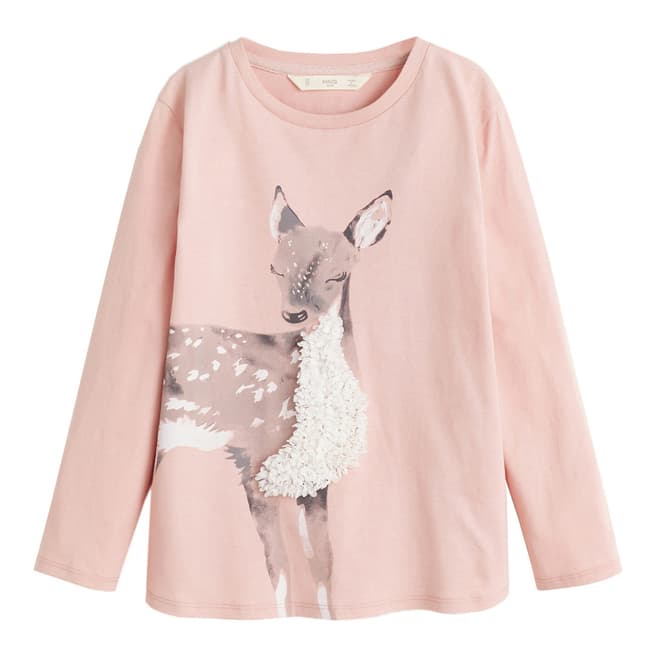 Mango Girl's Pink Embossed Design Deer T-Shirt