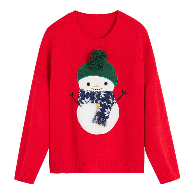 Mango Girl's Red Christmas Embroidered Sweater