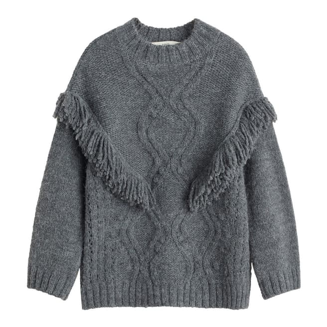 Mango Girl's Grey Fringes Knit Sweater