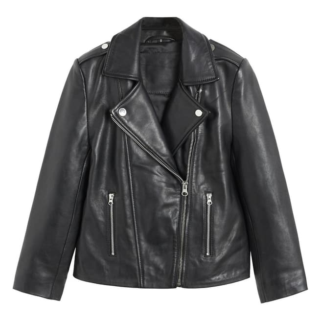Mango Girl's Black Leather Biker Jacket