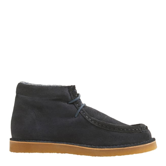 Mango Boy's Dark Navy Lace-Up Fur Leather Ankle Boots
