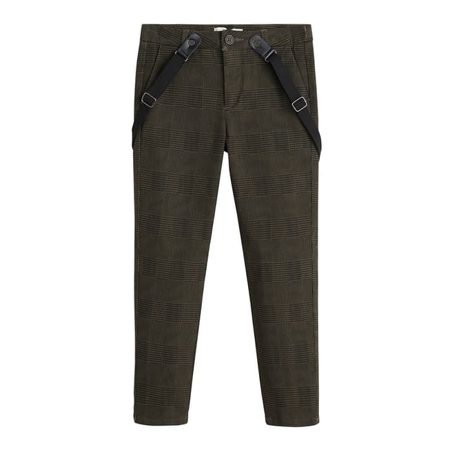 Mango Boy's Olive Green Printed Trouser With Braces